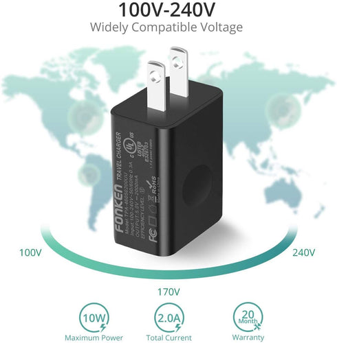 USB Wall Charger, FONKEN 5V 2A Power Adapter Universal Travel Charger USB Plug Compatible with iPhone, iPad, Google