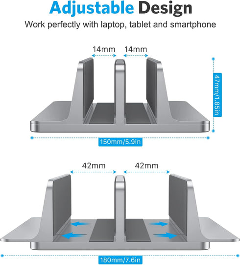 OMOTON Updated Dock Version Vertical Laptop Stand, Adjustable Desktop Holder for MacBook/Surface/Samsung/HP/Dell/Chrome