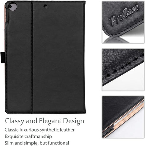 ProCase for iPad 10.2 Inch Case 2021 9th Gen/2020 8th Gen/2019 7th Gen, Leather Vintage Stand Folio Cover - Black