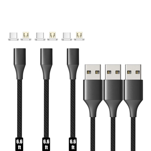 NetDot Gen10 2in1 Magnetic Charging Cable, 6.6ft, Fast Charging & Data Transfer for Micro USB & USB C (3 Pack, Black)