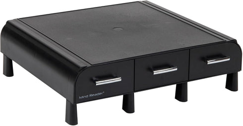 Mind Reader Monitor Stand, Laptop Riser, Desktop Organizer with Storage Drawer, Office, Plastic, 13.5"L x 13"W x 4"H,