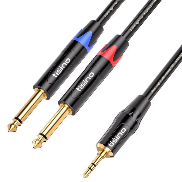 tisino 1/8 to 1/4 Stereo Cable, 1/8 Inch TRS Stereo to Dual 1/4 inch TS Mono Y-Splitter Cable, 3.5mm Aux Mini Jack to