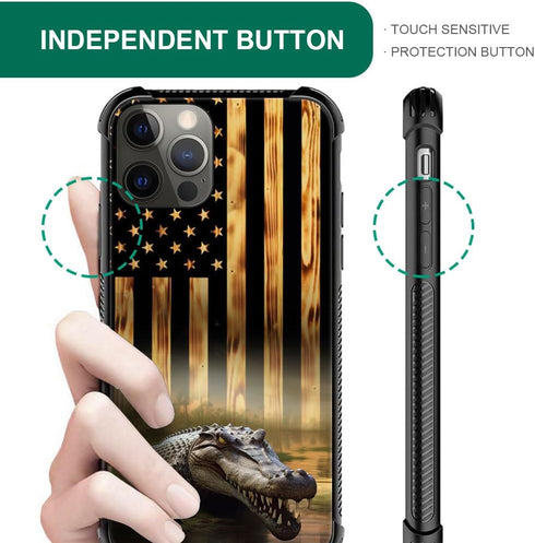 TnXee iPhone 12 Pro Max Case, Wood Grain American Flag Alligator Pattern, Shockproof & Anti-Scratch for Men & Women.