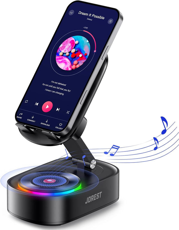 Jorest Wireless Induction Speaker,Cell Phone Stand with Bluetooth Speaker,Valentine's Gifts for Older Men