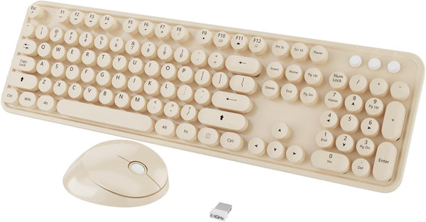 Wireless Keyboard, KOOTOP Cute Colorful 104 Keys Typewriter Retro Round Keycaps for PC, Laptop, Desktop, Windows