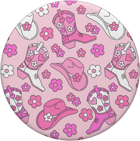 Pink Cowgirl Aesthetic Cowboy Boots and Cowboy Hat, Western Cute PopSockets Swappable PopGrip