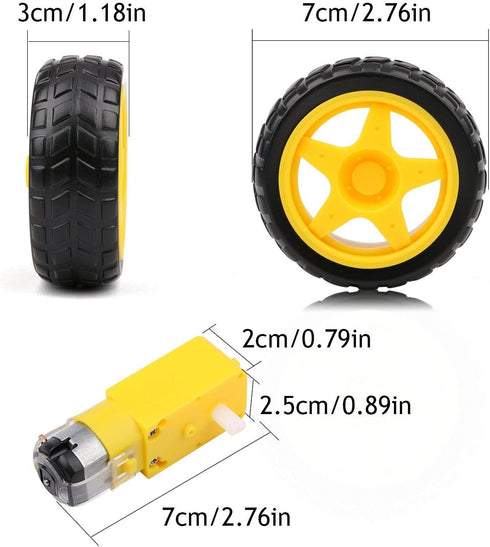 2pcs 3-6V 65 27MM HiLetgo Smart Car Robot Plastic Tire Wheel with DC Gear Motor for Robot *