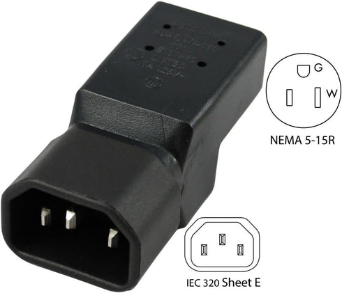 Conntek 30130 IEC C14 to NEMA 5-15R Plug Adapter, 10Amp