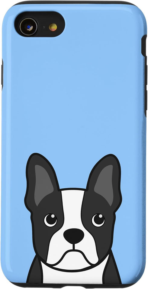 Boston Terrier Face Phone Case for iPhone SE (2020), 7, 8 - Baby Blue Dog Lover Gift