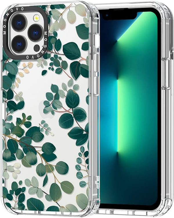 MOSNOVO iPhone 13 Pro Max Case, Clear TPU Bumper with Buffertech 6.6ft Military-Grade Drop Protection, Eucalyptus