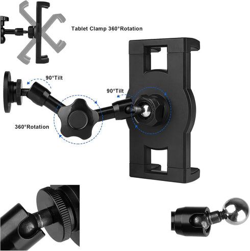 Metal Drill Base Tablet Mount, iPad Holder for Truck/Car/Van/Wall/Desk, Compatible with 7~12.9" Devices