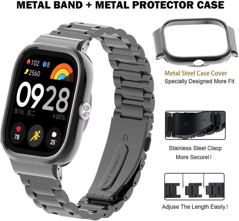 Compatible Bands for Xiaomi Redmi Watch 4, Stainless Steel Metal Replacement Strap Bracelet Accessories