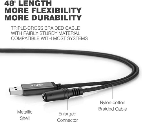DUKABEL USB to 3.5mm Jack Audio Adapter, USB to Aux Cable with TRRS 4-Pole Mic-Supported