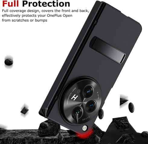 OnePlus Open Case - Slim Hard PC with Hinge Protection, Built-in Screen & Camera Protectors, Kickstand, Black.