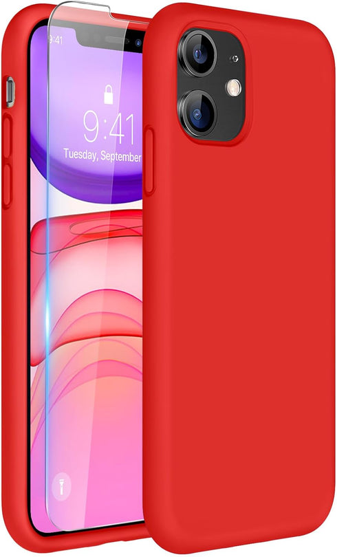 Miracase iPhone 11 Case (6.1") - Red Liquid Silicone Gel, Full Body Shockproof Cover with Screen Protector.