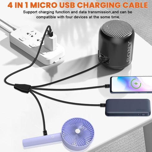 Micro USB Charger Cable, 4 in 1 Charging Splitter Hub, Mini USB Data Cable with 1.64 FT Cord, USB 2.0 Type A Male to Four Micro USB Male Adapter Charge for Huawei, Xiaomi, ZTE, Meizu