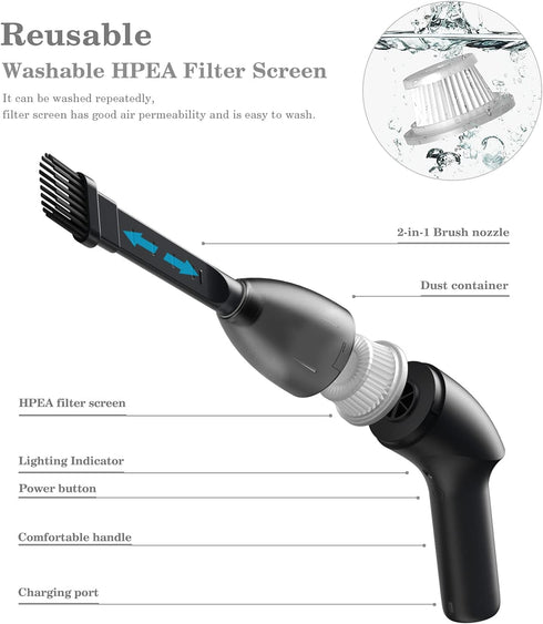 Keyboard Vacuum Cleaner Mini Rechargeable Cordless Vacuum, Desk Cleaner with LED Light for Dust, Hair, Crumbs