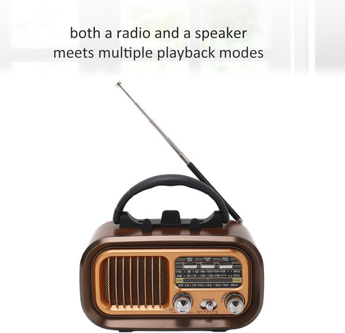 Diyeeni 3 (RXBT628) Portable Vintage Radio Speaker Bluetooth, Multifunctional Design, Bands AM FM Radio, Portable