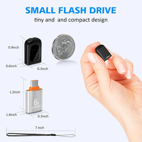 EASTBULL 4GB 5 Pack USB2.0 FAT32 4 5 Pack 1 Small Flash Drives Mini USB Drive with a USB-C Adapter, Mini Thumb Drive GB