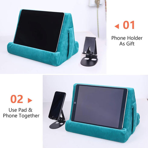 Tablet Stand Multi-Angle Lazy Holder with Soft Pad, Net Pocket & Phone Stands for Lap, Knee, Sofa, and Bed (Light Blue)
