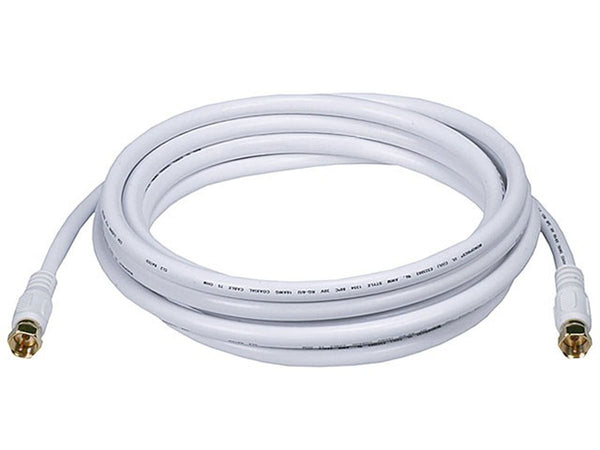 Monoprice Coaxial Cable with F Type Connector - RG6, Quad Shield, CL2, 10 Feet, White