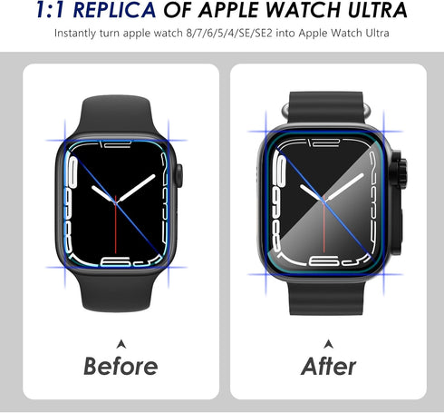 Ultra Look - Fullife 2 in 1 Apple Watch Case Series 9 45mm, Waterproof Screen Protector, Full Protective Bumper (Black)