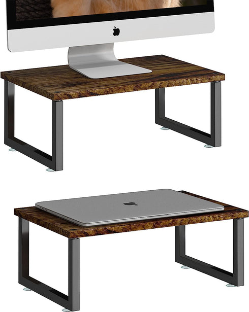 Simple Trending 2 Pack Monitor Stand Riser, Wood Desk Storage Organizer for
