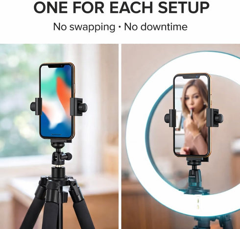 Acuvar Set 1/4 (2-Pack) Dual-Mount Smartphone Tripod Adapter Vertical & Horizontal Phone Holder with Screw, Adjustable
