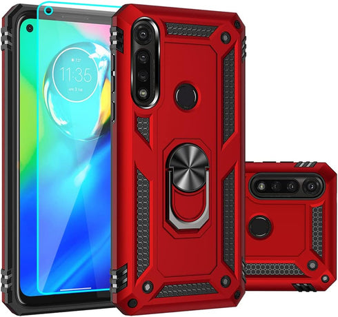 Heavy Duty Case for Moto G Power 2020 with Screen Protector, Magnetic Kickstand, 16ft Drop Tested, Red