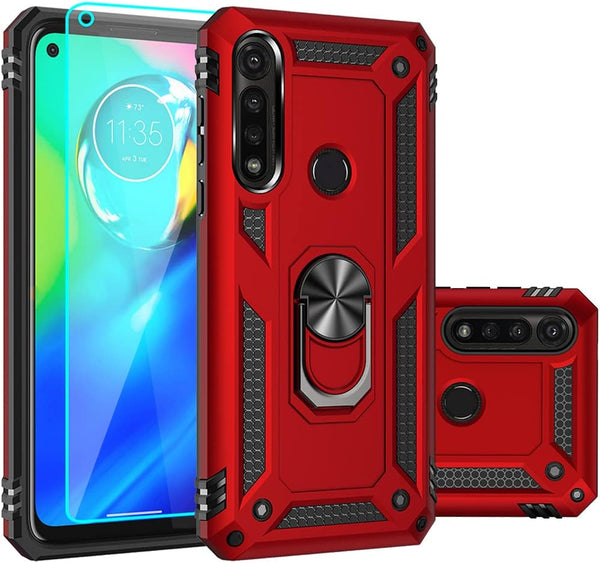 Heavy Duty Case for Moto G Power 2020 with Screen Protector, Magnetic Kickstand, 16ft Drop Tested, Red