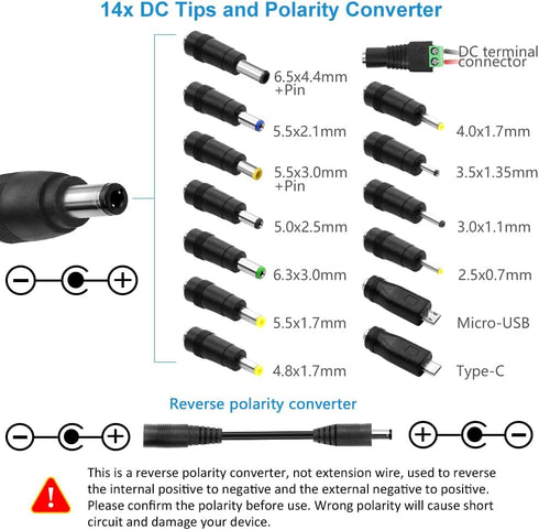 SHNITPWR Universal Power Supply DC 24V 12V 5V 6V 9V 14V 19V Adjustable AC/DC Adapter, Multi-Voltage Power Converter