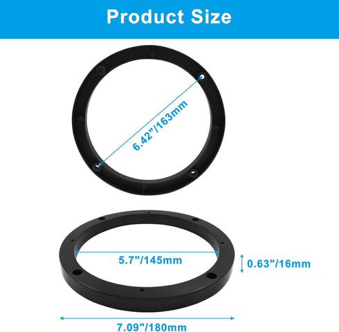 2 Pcs Universal Fit Car Speaker Spacer, 6.5 Inch Adaptor Ring Mounting Bracket, Black