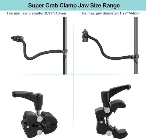 Phone Holder for Mic Stand/Music Stand/Treadmill/Spin Bike, 50 cm Long Flexible Gooseneck Arm Super Crab Clamp Mount