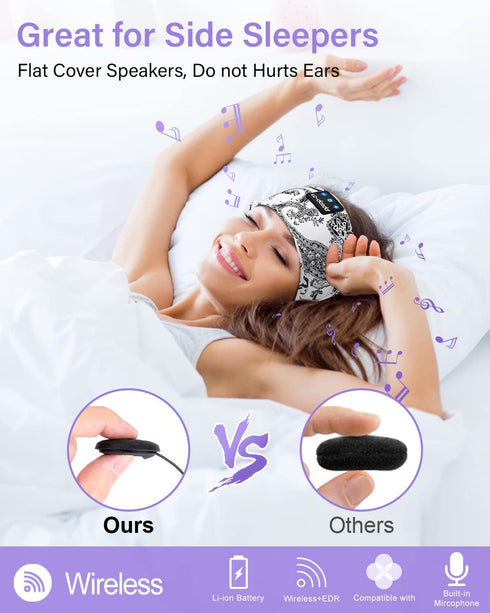 LC-dolida Sleep Headphones - Bluetooth Wireless Headphones with Thin HD Stereo Speakers for Side Sleepers, Travel