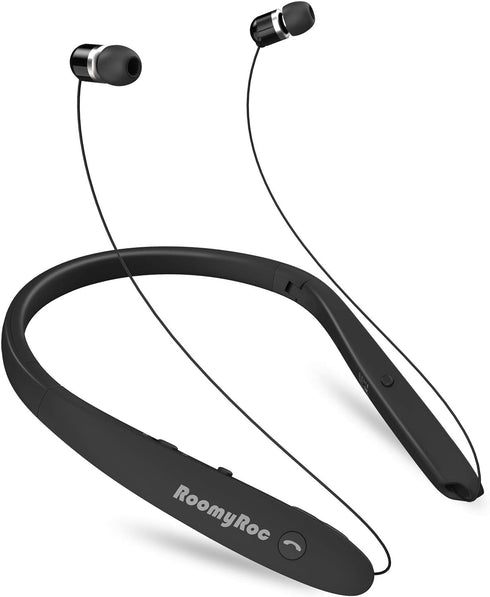 RoomyRoc Bluetooth Headphones, Wireless Neckband Headset with Retractable Earbuds, Sports Noise Cancelling
