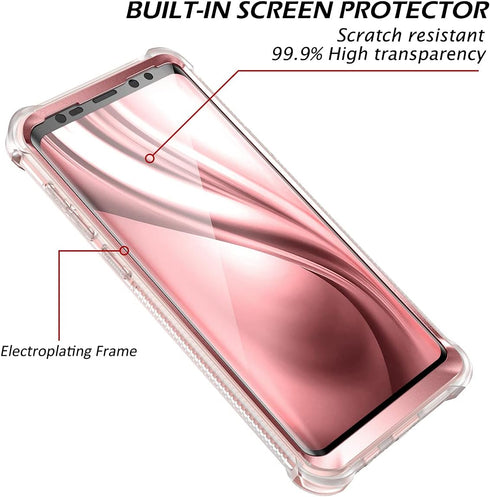 Samsung Galaxy S9 Plus Case by Dexnor, with Screen Protector, Electroplated Frame, Rugged 360 Full Body (Metallic Pink)