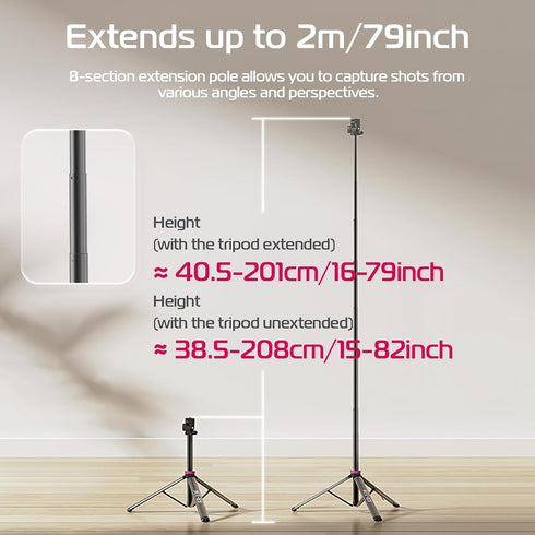 ULANZI MT-89 82" 1/4" 2.2LBS Extendable Tripod Aluminum, Portable Adjustable Light Stand with Screw Quick Release