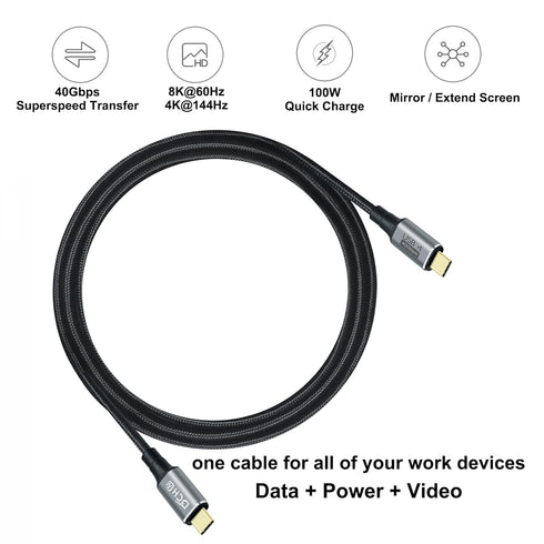 4ft USB 4 Cable USB C to USB C 8K HD Display Video 40 Gbps Data Transfer 100W Fast Charging Cord USB4 Type C to Type C Charger 5A Nylon Braided Wire for Monitor Laptop Docking Hub Cell Phone