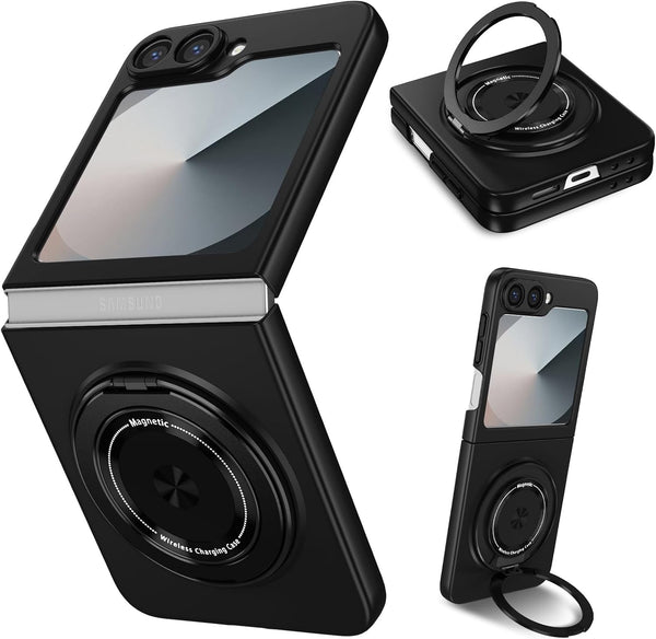 Magnetic Ring Stand Phone Case for Samsung Galaxy Z Flip 6, Compatible with Mag-Safe, Military Grade Shockproof