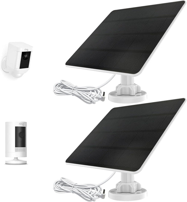 Ring Camera Solar Panel Charger, 5W 6V Fast Charging, Compatible with Ring Stick Up Cam Battery, Waterproof (2 Pack)