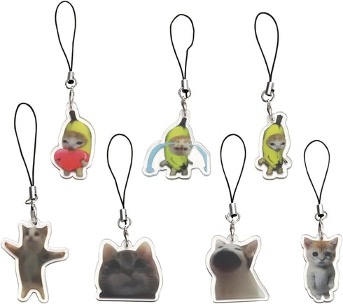 7 Pieces Cat Phone Charm Keychain, Cute Kawaii Aesthetic Phone Charms Strap