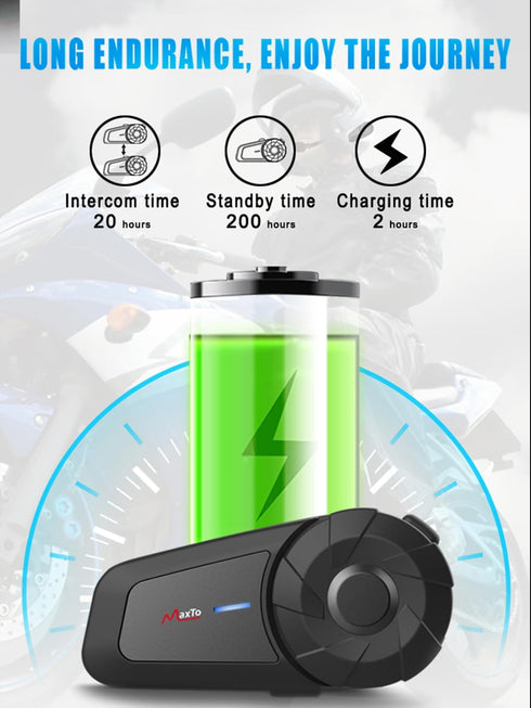 Maxto Motorcycle Bluetooth Headset, MX1 2-Riders Intercom Communication System, HiFi Stereo Sound, IPX6 Waterproof
