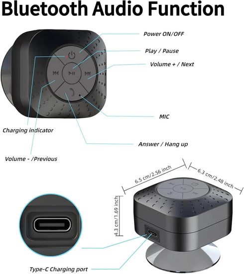 Densleonis Portable Bluetooth Shower Speaker, Wireless Water-Resistant Speaker with Suction Cup Bathroom Speaker