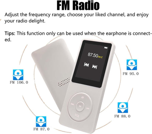 imkavery 128GB MP3 5.2, Player with Bluetooth Portable White Music Player for Kids with Built-in HD Speaker, FM Radio