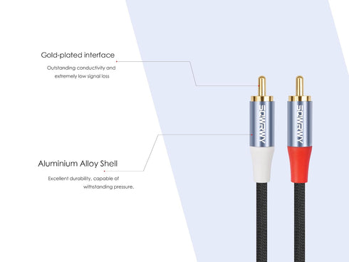 10FT 2RCA 2RCA 2-Pack RCA Cables, to Audio Cable with Gold-Plated Connectors, Dual Shielded Against Noise (Hum), Nylon