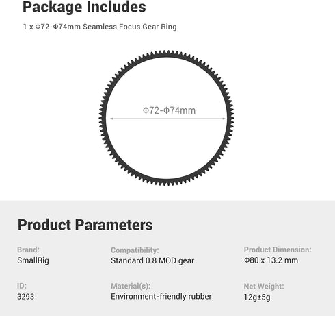 SmallRig Seamless Focus Gear Ring (72mm to 74mm) - 3293