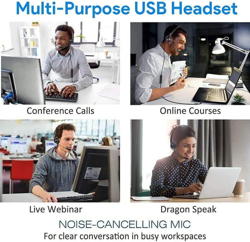 USB Headset with Microphone for PC, 3.5mm Jack 2 in 1 Wired Stereo Headphone with Volume Control