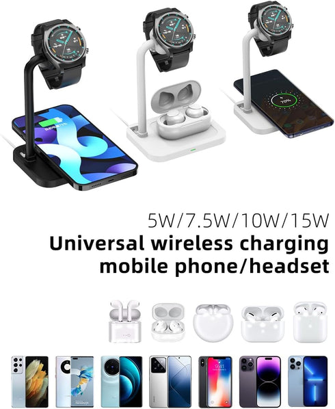 2 in 1 Wireless Charger Stand for Samsung/Apple/Google, Charging Dock for Huawei GT/Samsung Galaxy/Pixel/Garmin
