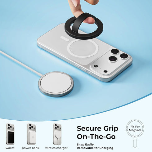 Mnyatr 360 17/16/15/14/13/12 Magnetic Silicone Ring Grip Phone Holder for MagSafe, Rotating Finger Loop, Magnetic Phone