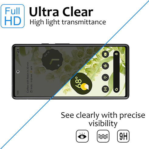 3 Pack Anti-Spy Tempered Glass Privacy Screen Protector for Google Pixel 6, Ultra HD, 9H, Bubble-Free, Easy Install.